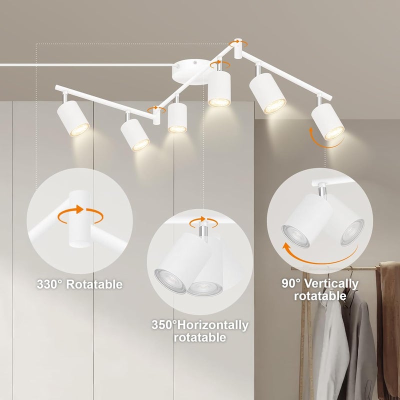 AUQUEE Track Lighting Plug in, LED Track Lighting Fixtures Ceiling Kit, White 6-Light Ceiling Light Plug-in, Wall Light with 14.8ft Power Cord, Rotatable Kitchen Spotlight for Bedroom(GU10 Socket, NO Bulb) - Image 4